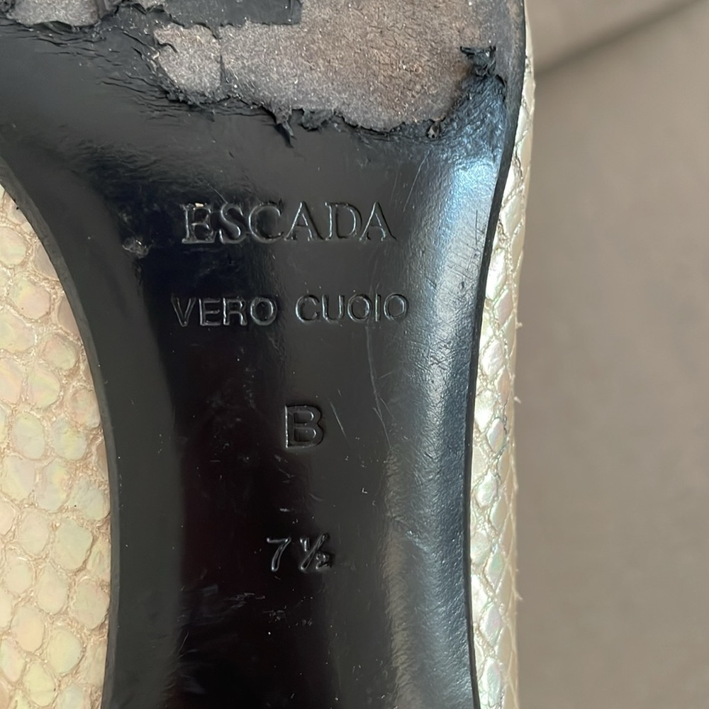 ESCADA vintage kitten heels pearl gold pointy US 7,5 fit best 7 made in Italy - Picture 8 of 11